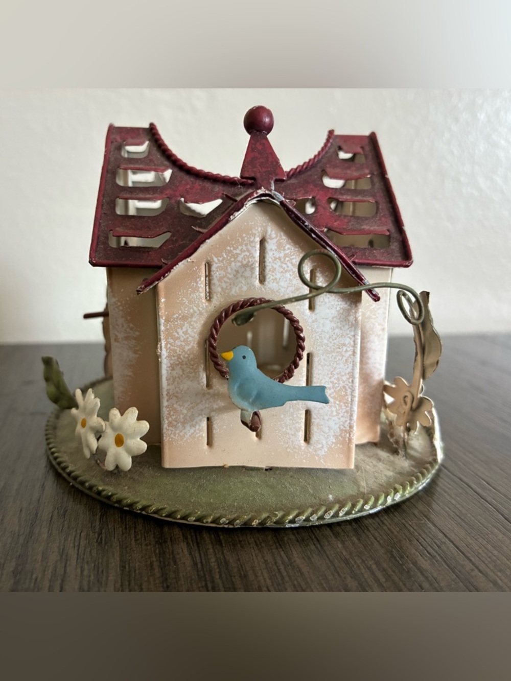 Home Interiors Spring Time 5" Tin Art Bird House Petite Jar Candle Holder Decor